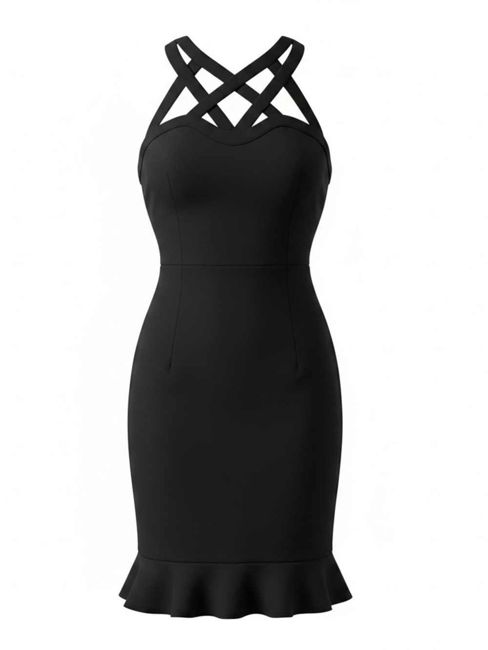 Black Strappy Ruffle-Hem Dress